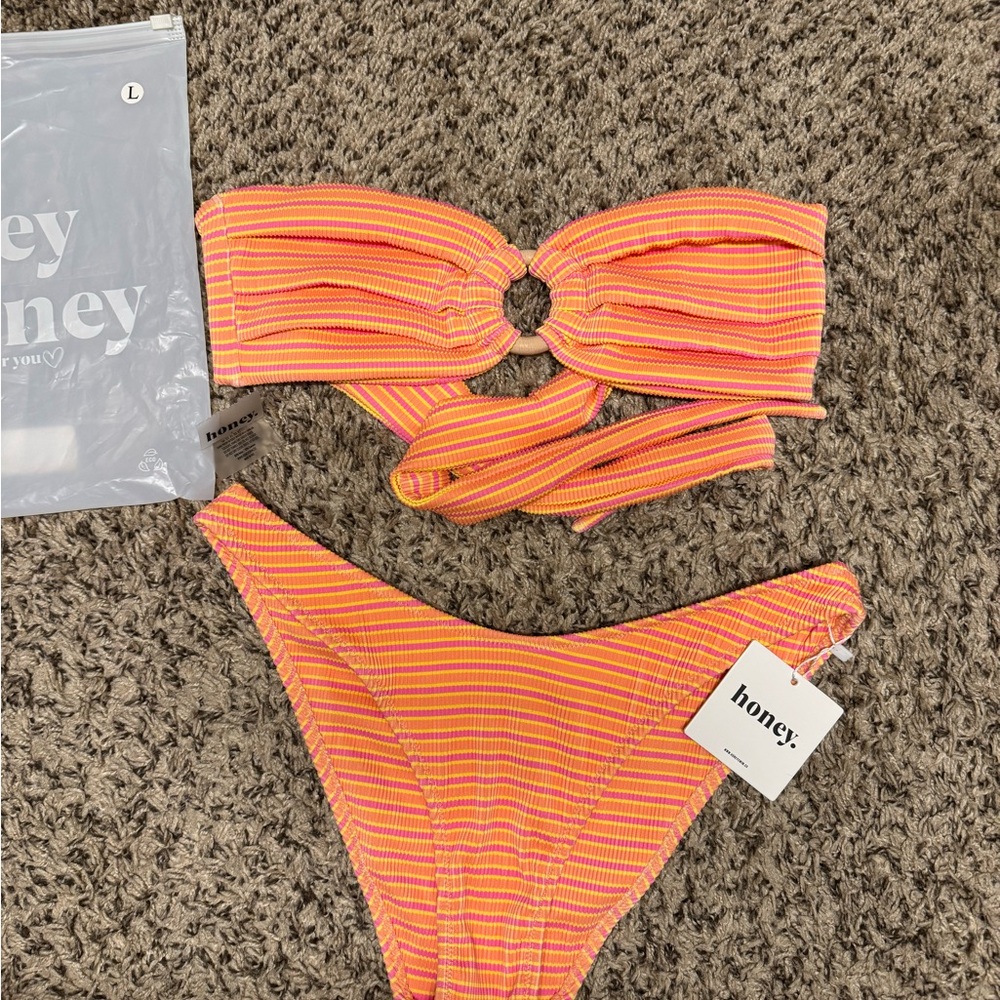 Honey Swim- Orange Striped Bikini Set